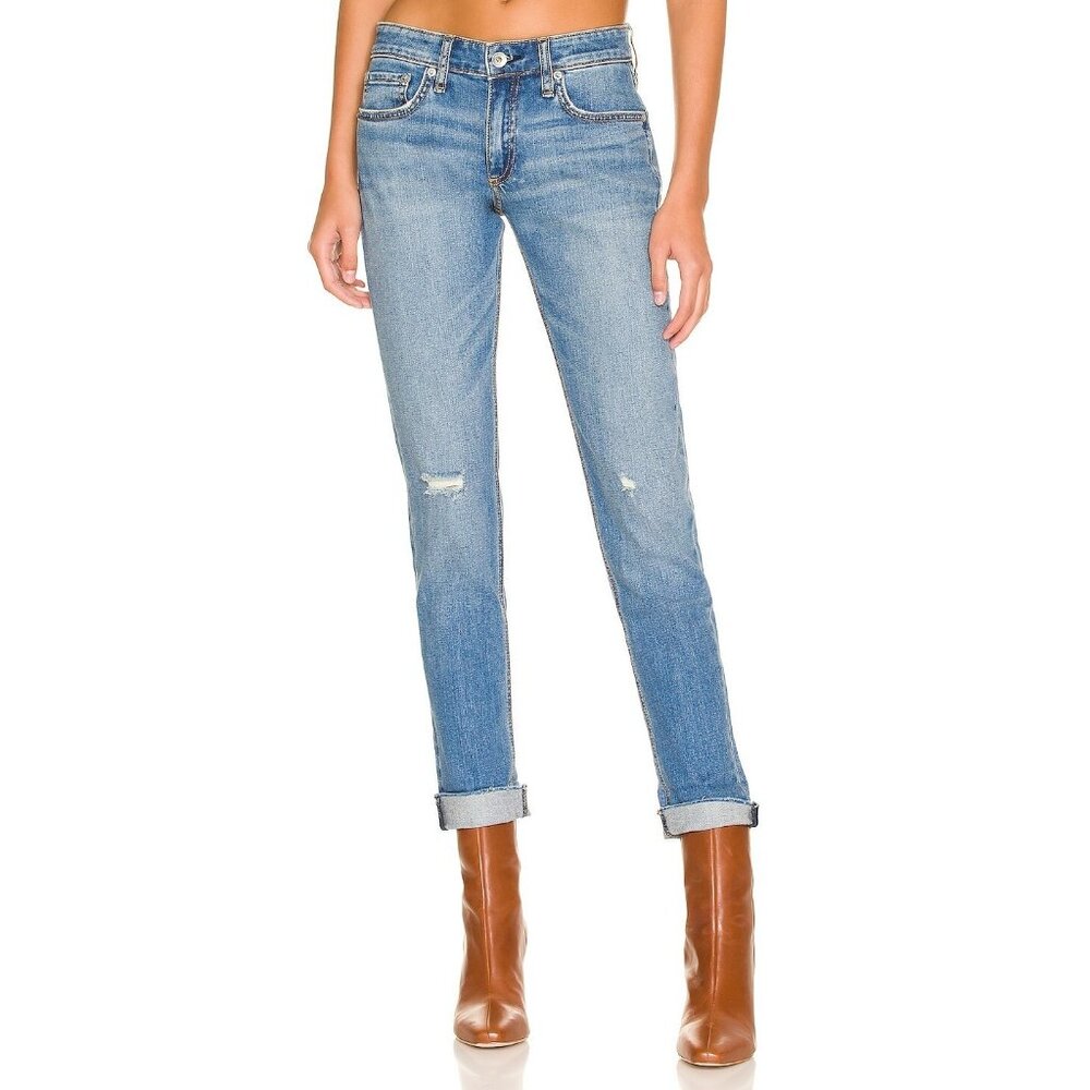 NWT rag & bone Dre in Mick w/ Holes Low Rise Slim Boyfriend Stretch Jeans 28